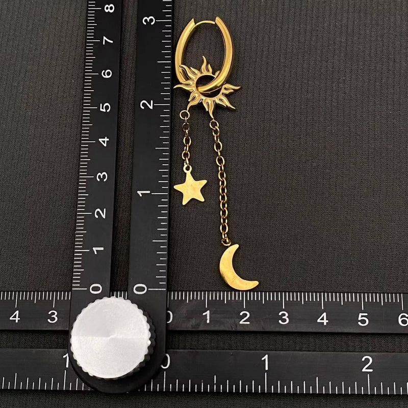 18K Gold Plated Moon Star Sun Huggie Hoop Earrings