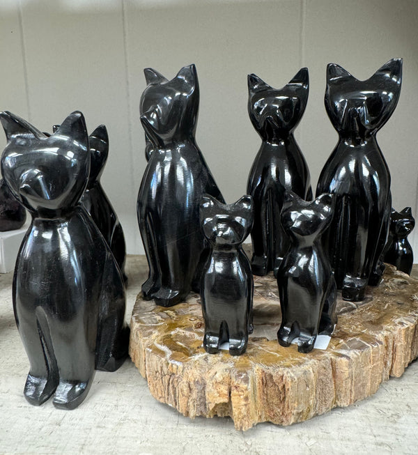 Black Onyx Crystal Cat - Hand Carved