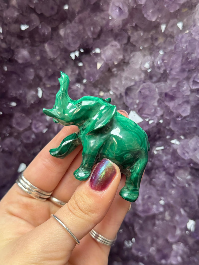 Hand Carved Malachite Elephant