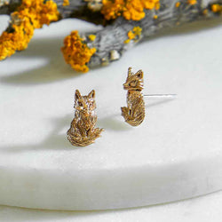 Bronze Dimensional Sitting Fox Post Earrings