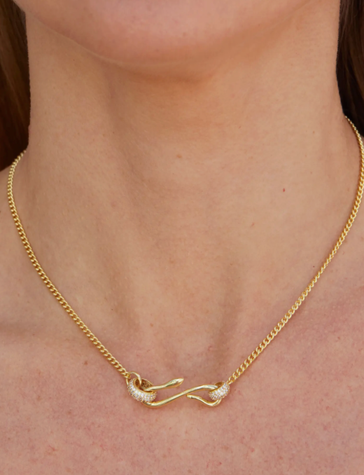 Snake Serpent Pendant Pavé Charm Necklace 