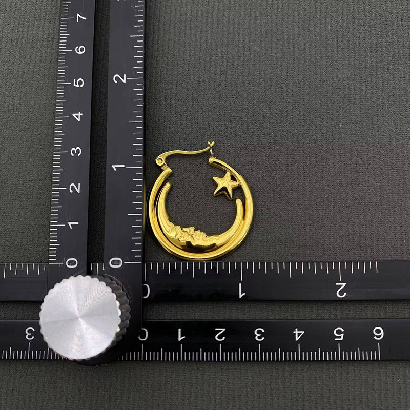 18K Gold Plated Moon Star Hoop Earrings