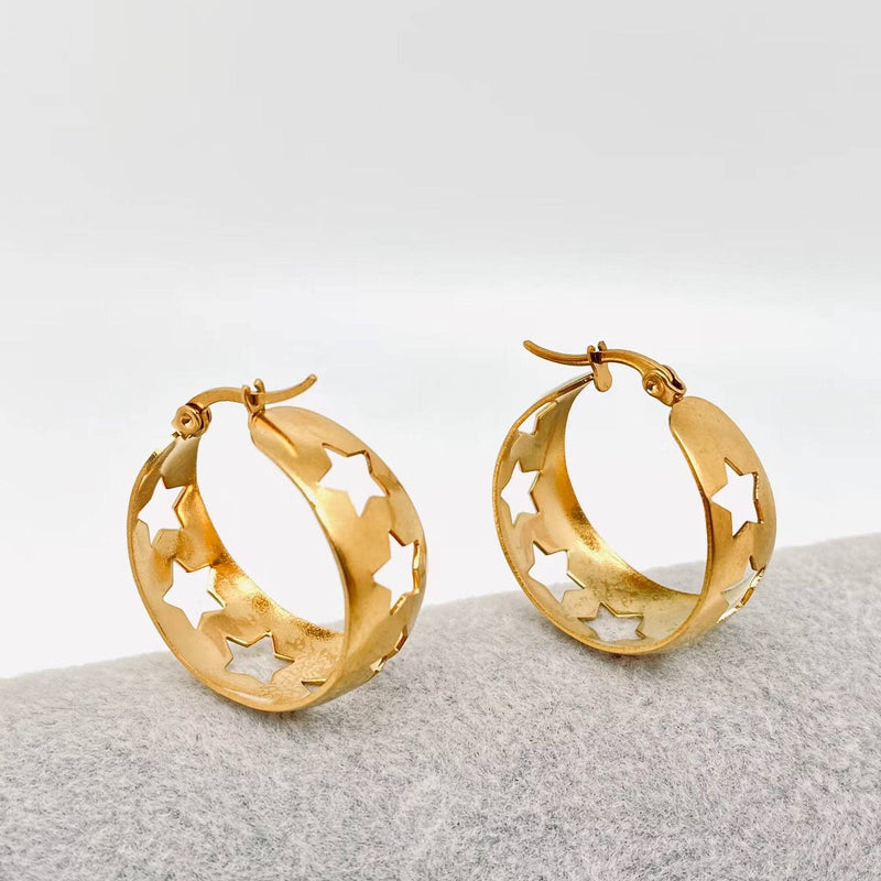 18k Gold Plated Hollow Stars Hoop Earrings