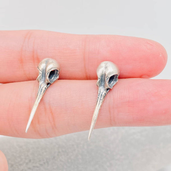 Hummingbird Skull Stud Earrings- 925 Sterling Silver