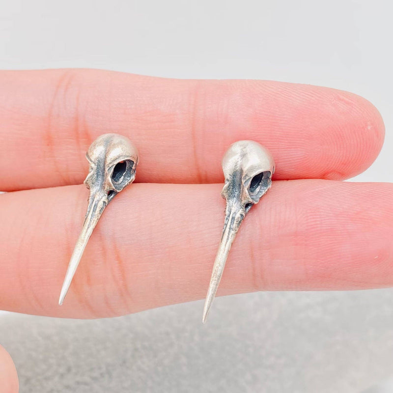 Hummingbird Skull Stud Earrings- 925 Sterling Silver