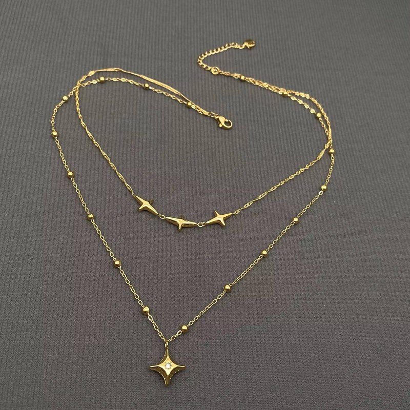 18K Gold Plated Star Charm Double Layered Necklace