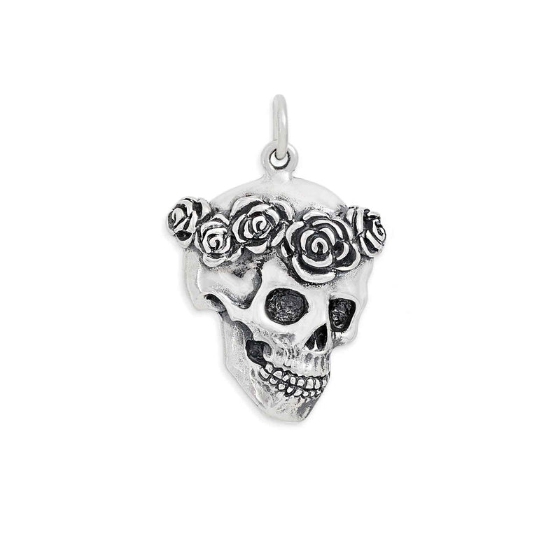 Sterling Silver Skull with Rose Crown Pendant