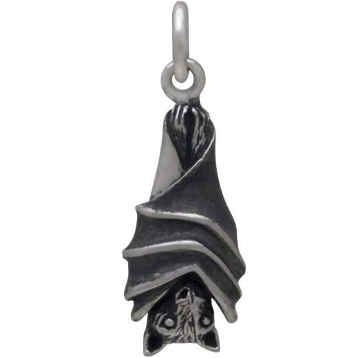 Sterling Silver Hanging Bat Charm - Large