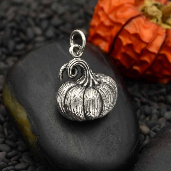 Sterling Silver Dimensional Pumpkin Charm