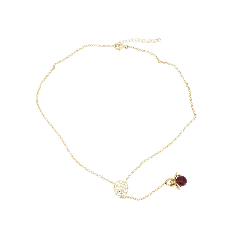 Spider Cherry Amber Gold Plated Silver Necklace