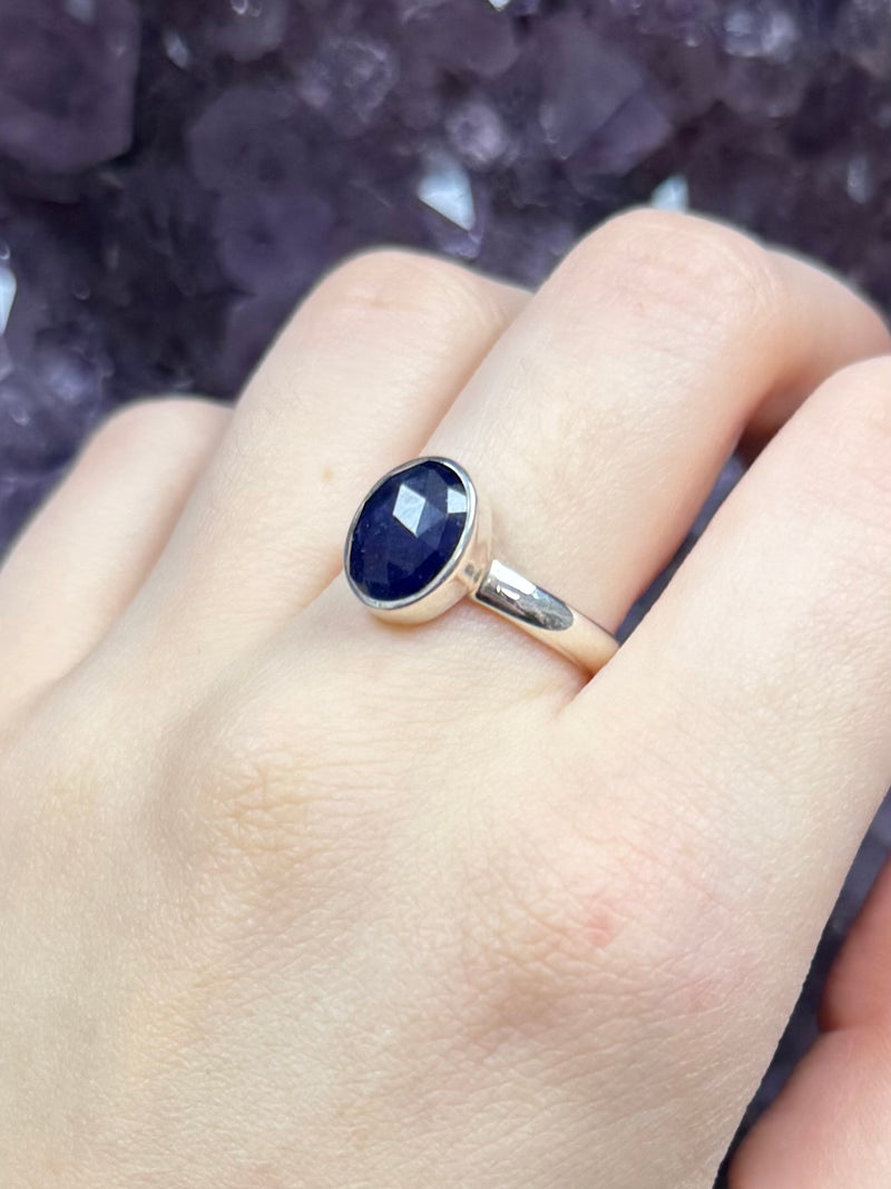 Faceted Sapphire Sterling Silver Ring Size 9