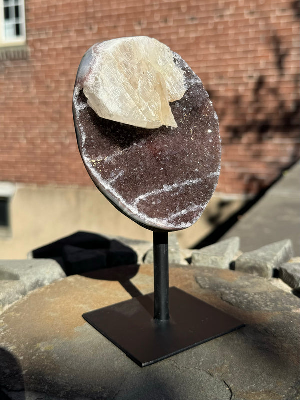 Amethyst Geode with Calcite on Stand