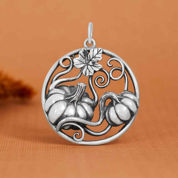 Sterling Silver Pumpkin with Vine Pendant