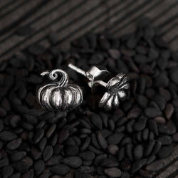 Sterling Silver 3D Pumpkin Post Earrings
