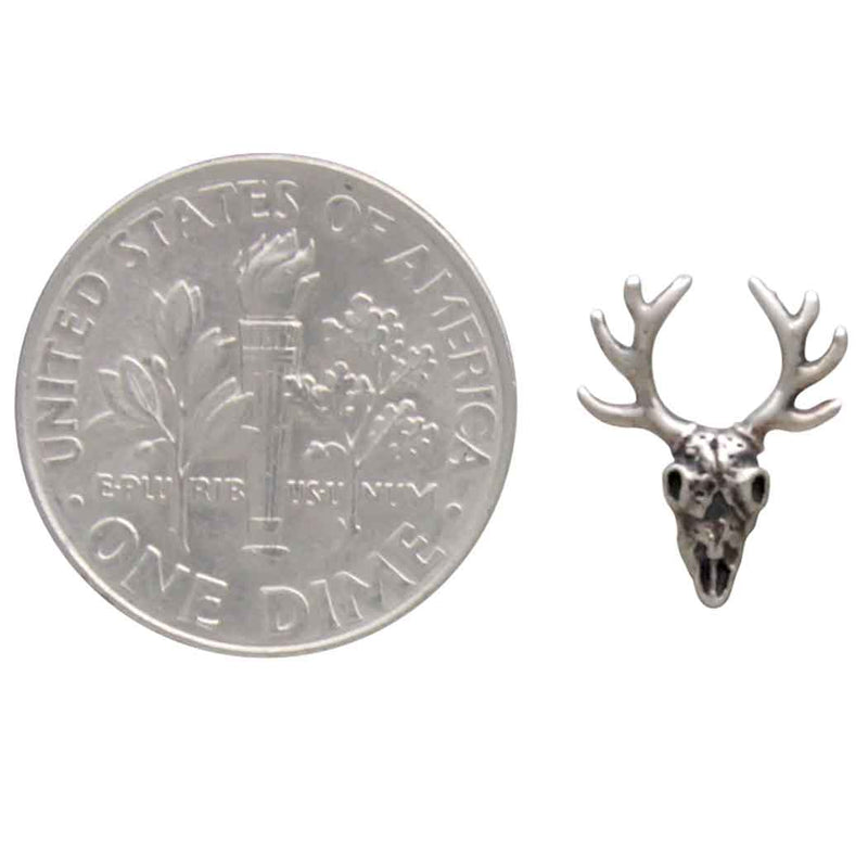 Sterling Silver Deer Skull with Antlers Post Earrings