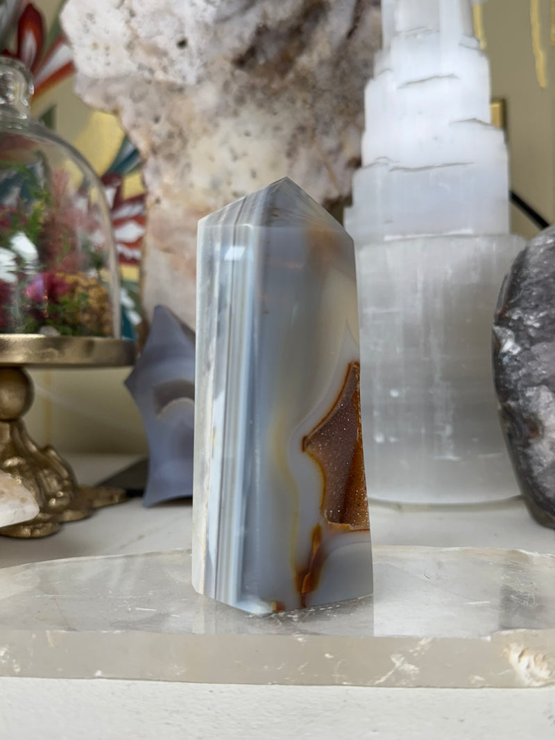 Agate Geode Tower with Dendritic Inclusions