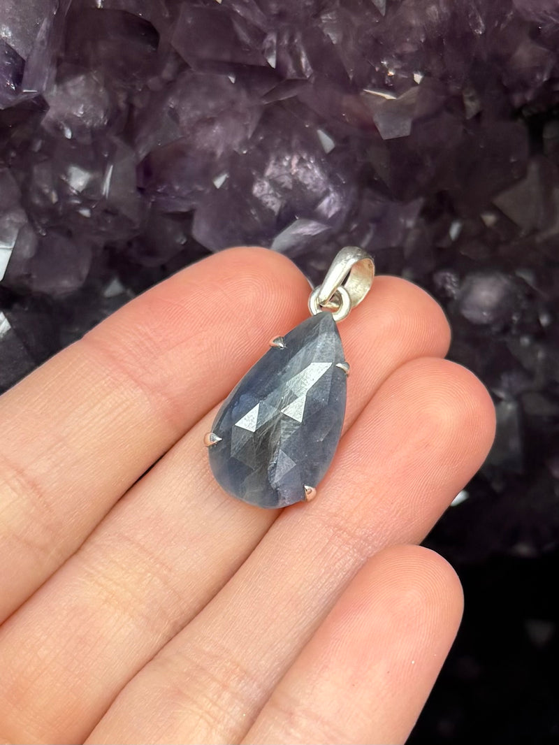 Faceted Sapphire Sterling Silver Pendant