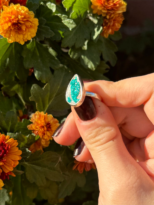 Dioptase Sterling Silver Ring - Size 5