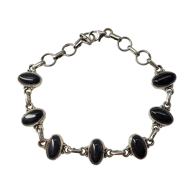 Black Onyx Stone Sterling Silver Link Bracelet