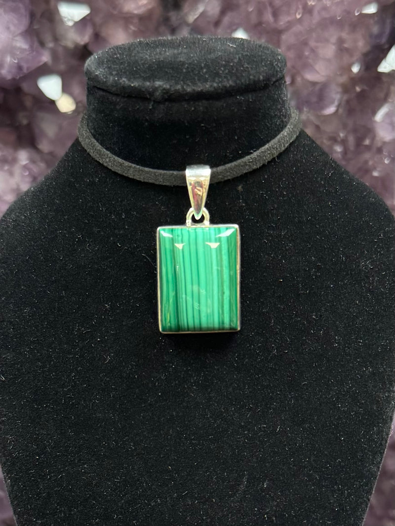 Sterling Silver Rectangular Malachite Pendant