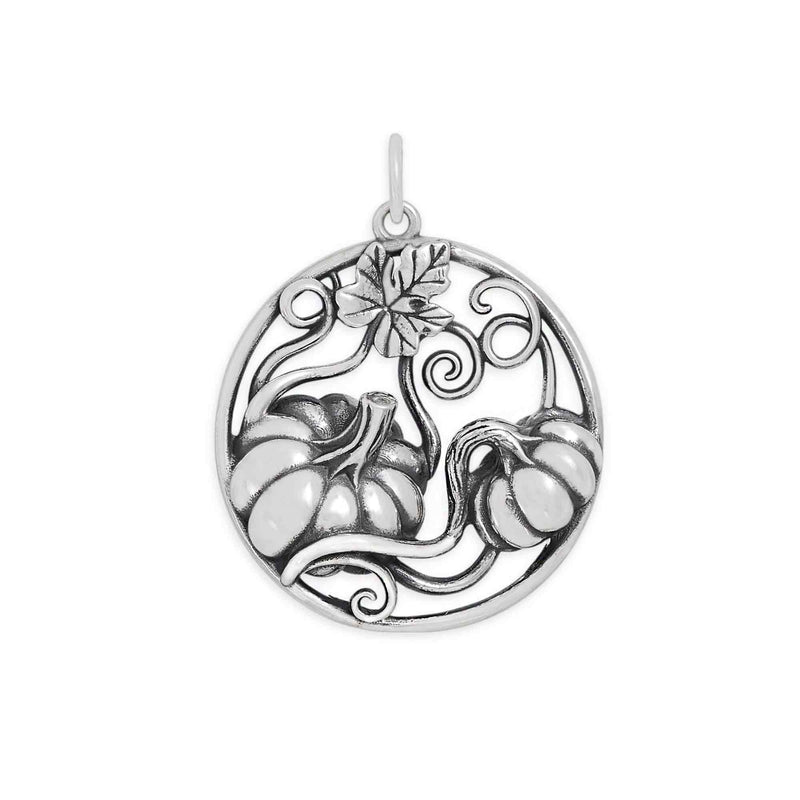 Sterling Silver Pumpkin with Vine Pendant