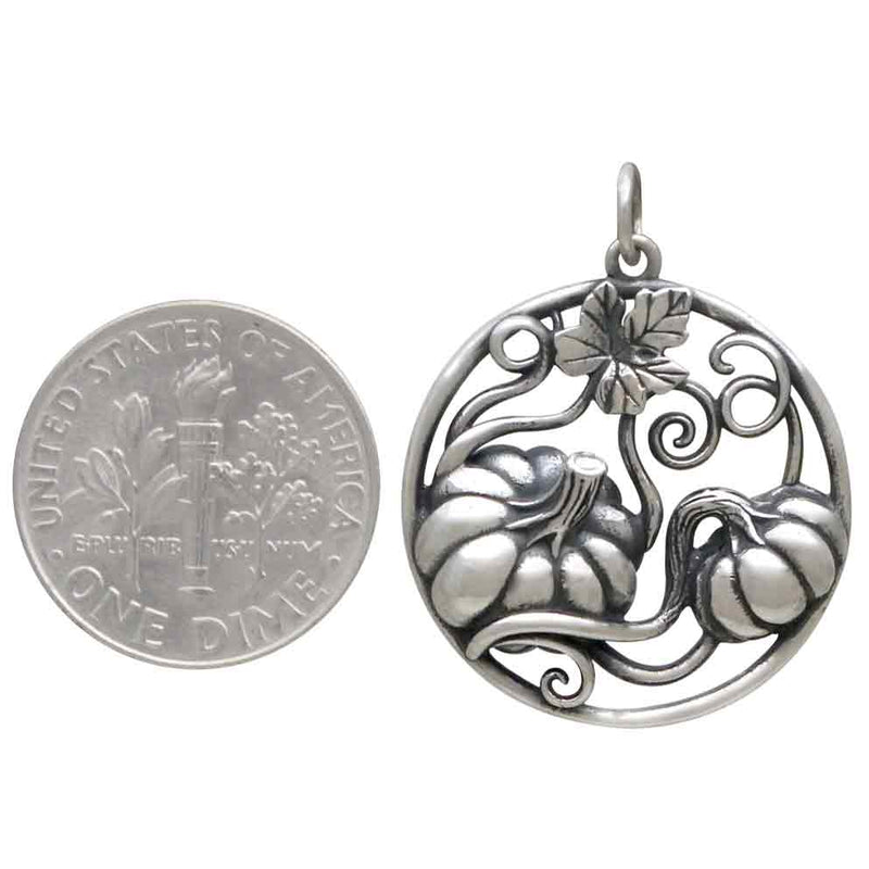 Sterling Silver Pumpkin with Vine Pendant