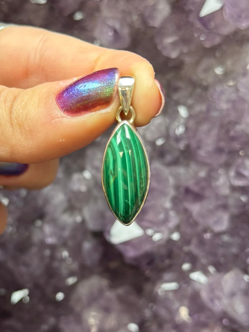 Sterling Silver Marquis Malachite Pendant