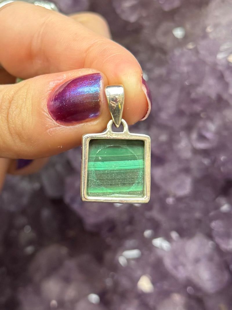 Sterling Silver Square Malachite Pendant - B