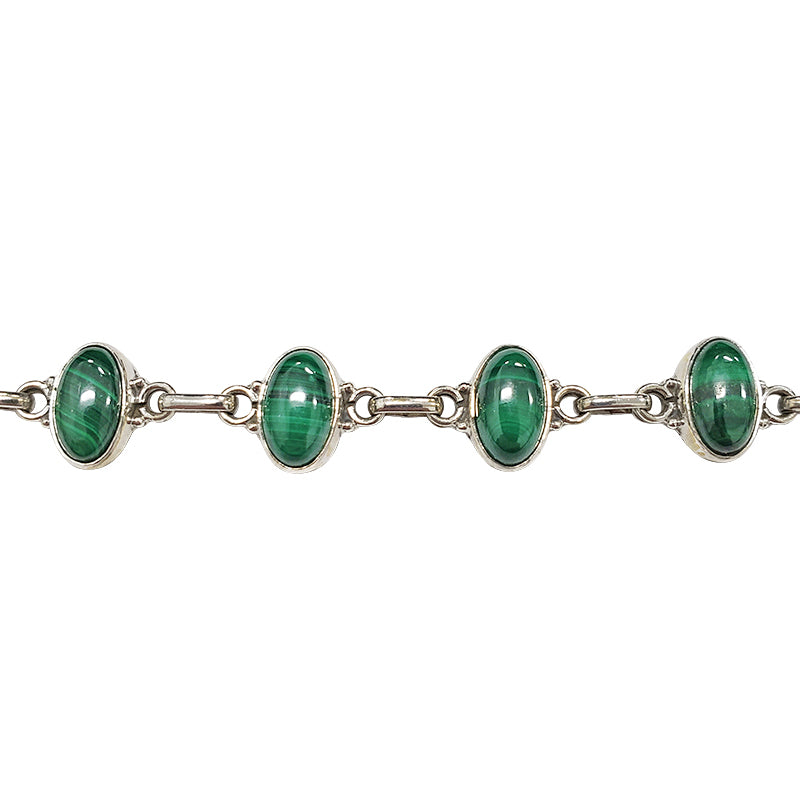Malachite Stone Sterling Silver Link Bracelet