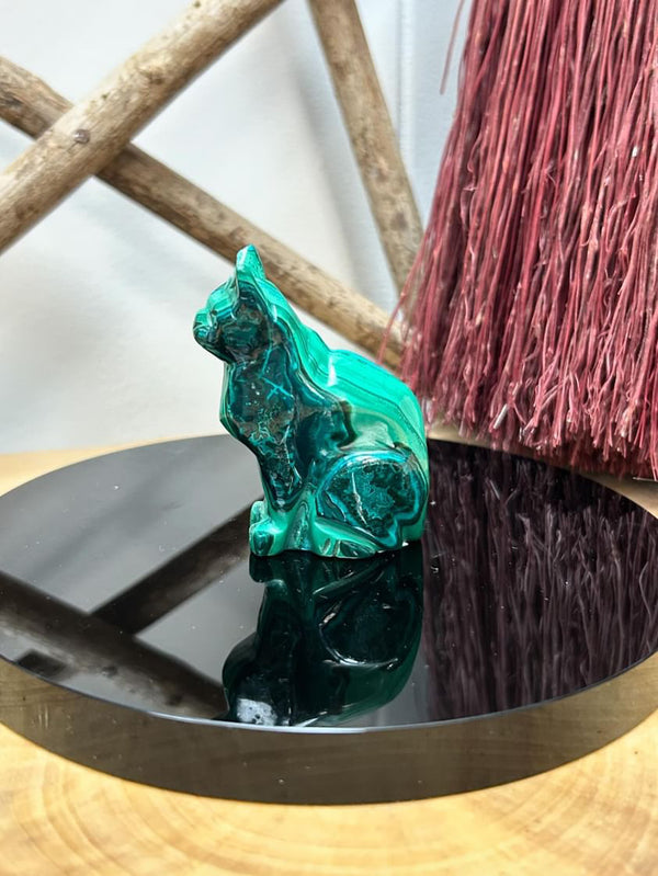 Carved Malachite with Chrysocolla Cat