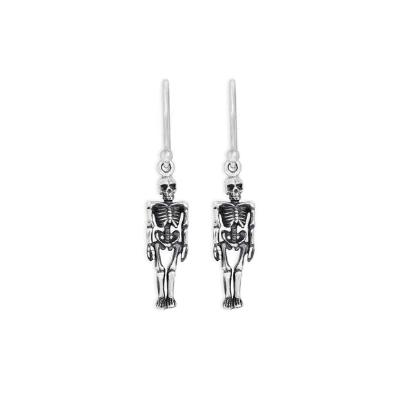 Sterling Silver 3D Skeleton Dangle Earrings