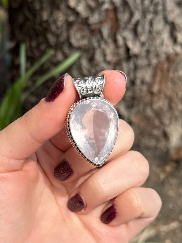 Ornate Lavender Quartz Sterling Silver Teardrop Pendant