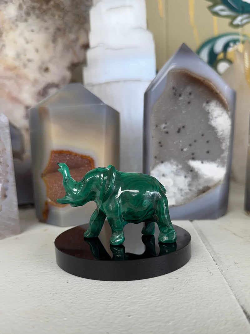 Hand Carved Malachite Elephant