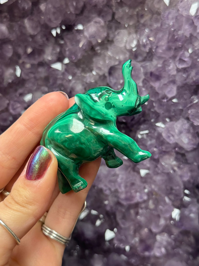 Hand Carved Malachite Elephant