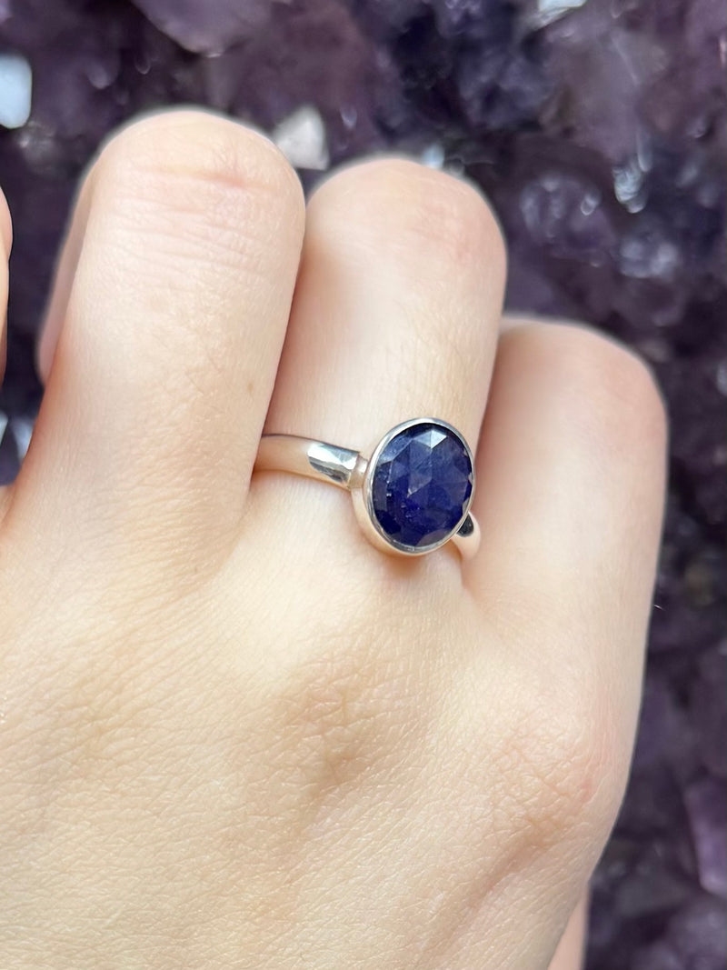 Faceted Sapphire Sterling Silver Ring Size 9