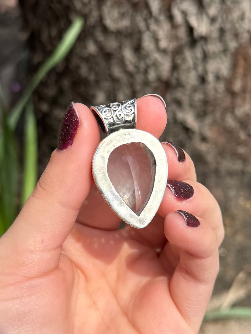 Ornate Lavender Quartz Sterling Silver Teardrop Pendant