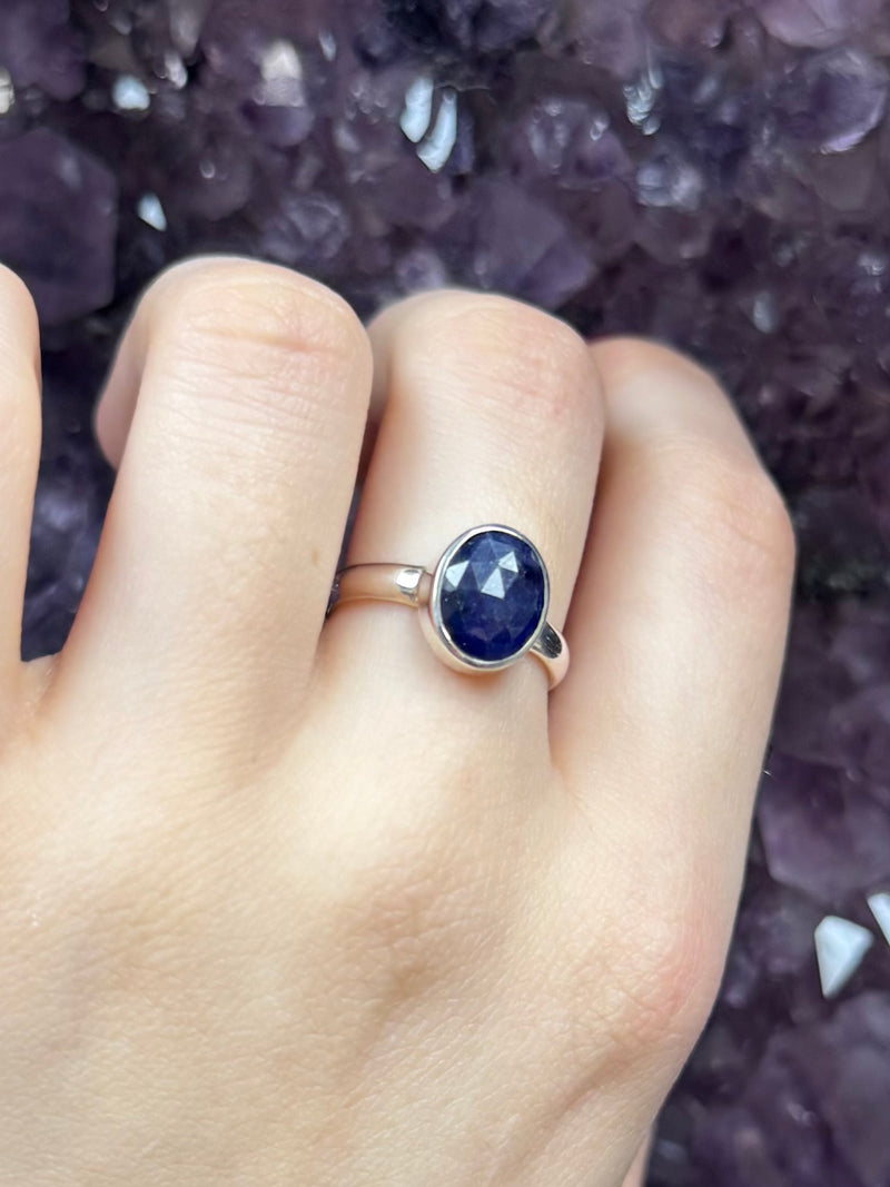 Faceted Sapphire Sterling Silver Ring Size 7