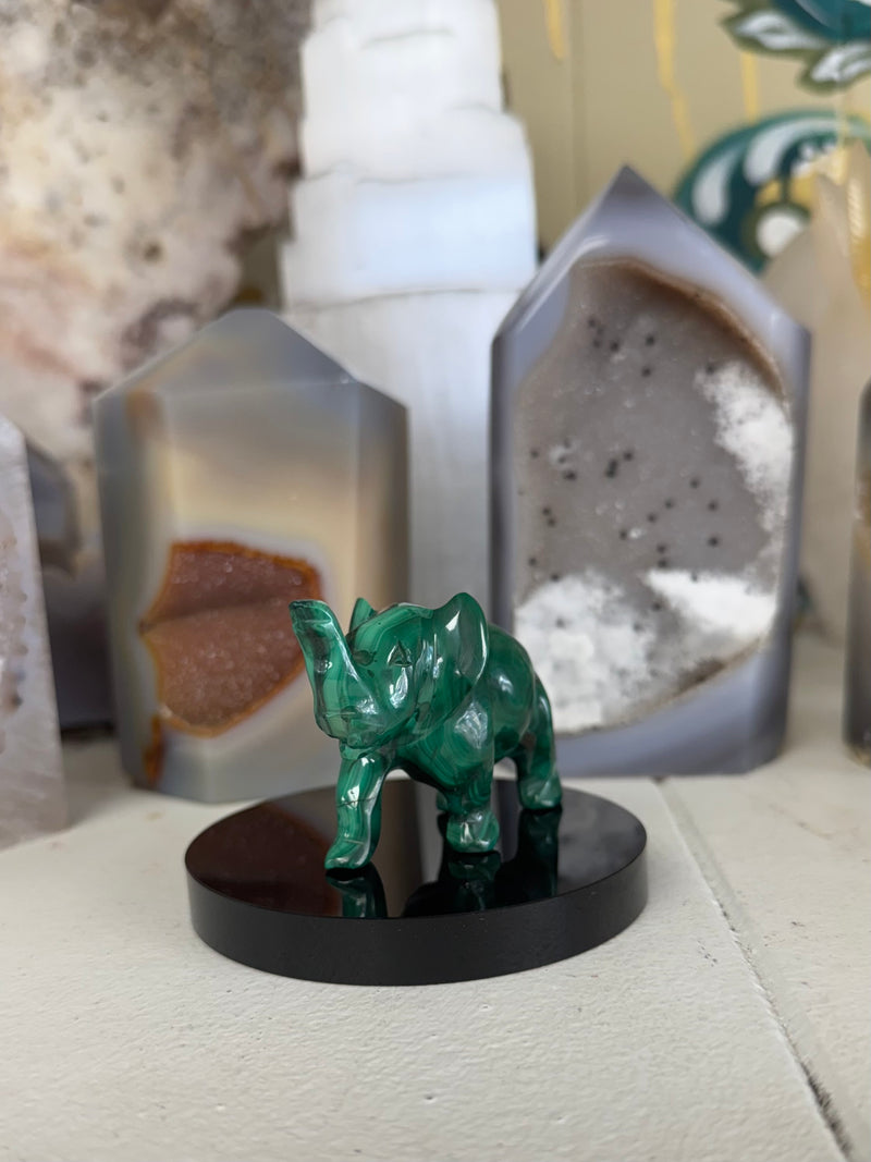 Hand Carved Malachite Elephant