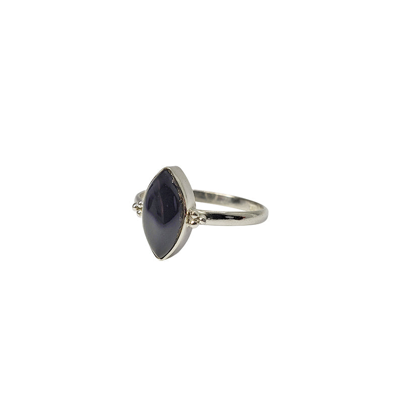 Black Onyx Stone Sterling Silver Ring-Size 7