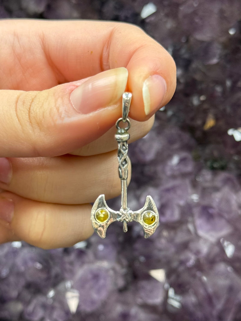 Labrys Amber & Sterling Silver Pendant