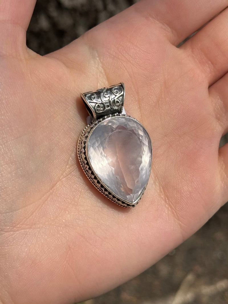 Ornate Lavender Quartz Sterling Silver Teardrop Pendant