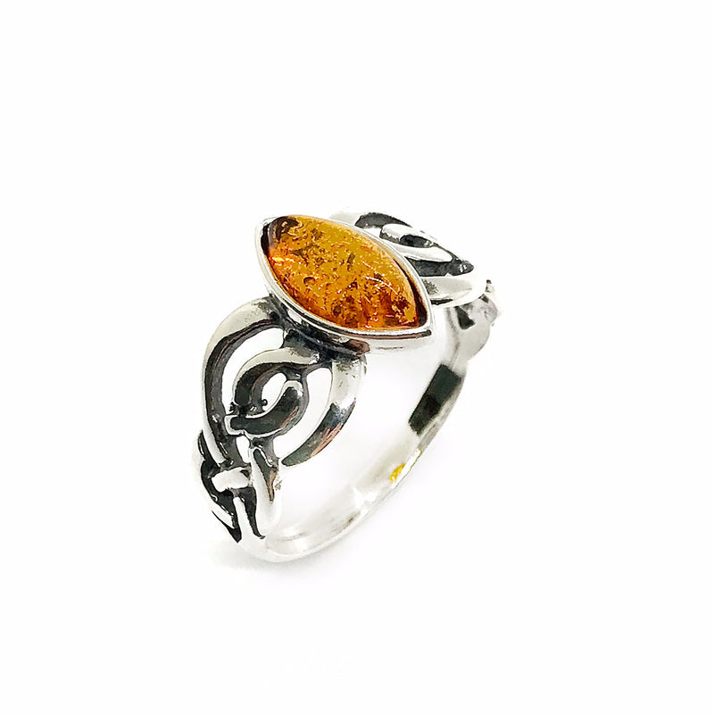 Cognac Amber .925 Silver Celtic Style Ring