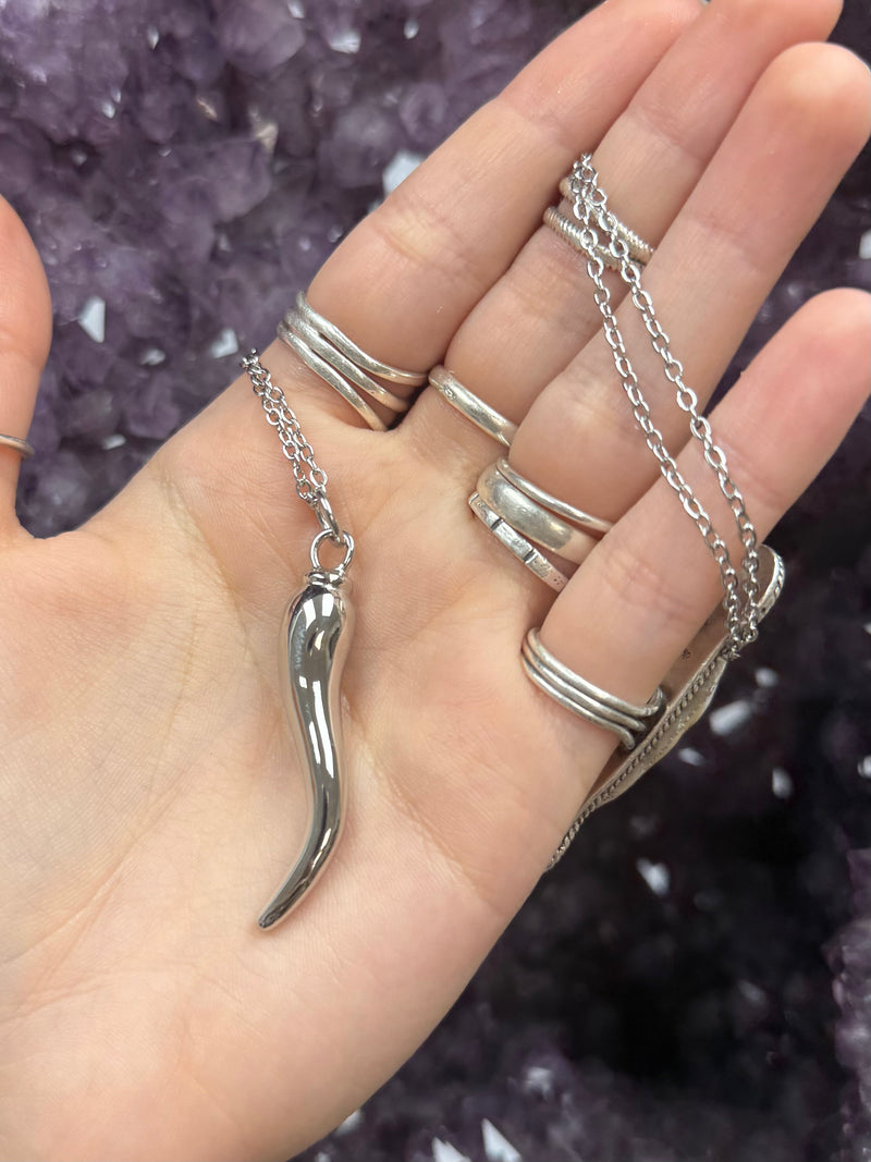 Cornicello- Italian Horn Necklace- Protection and Passion: Silver