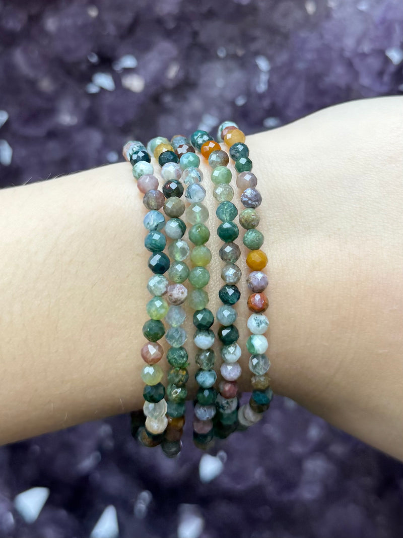 Faceted Moss Agate Bracelet - 4mm