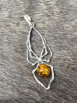 Cognac Amber Sterling Silver “Spider” Pendant