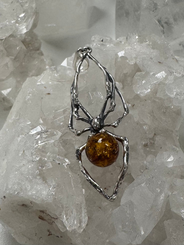 Cognac Amber Sterling Silver “Spider” Pendant