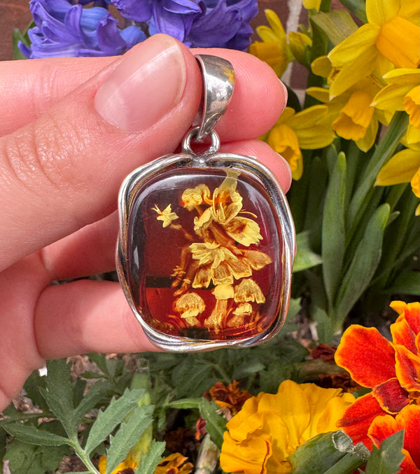 Fairy Cameo Baltic Amber Sterling Silver Pendant