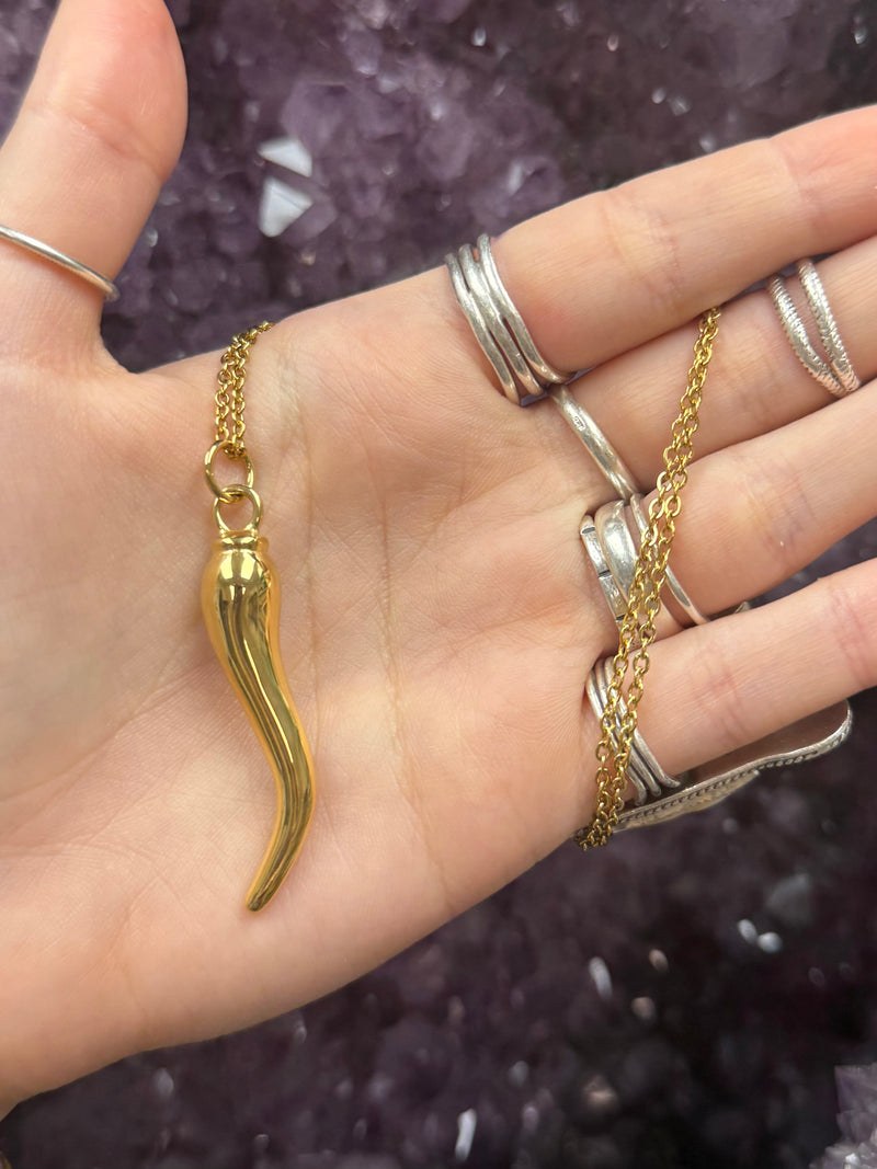 Cornicello- Italian Horn Necklace- Protection and Passion: Yellow Gold