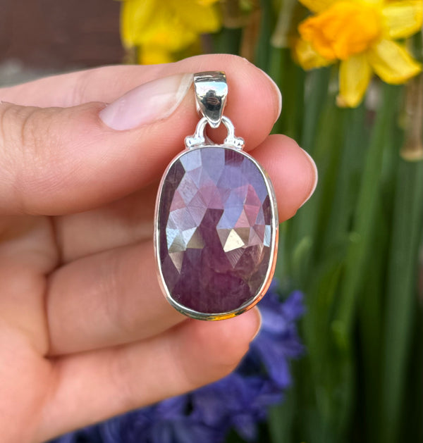 Sterling Silver Faceted Ruby Pendant