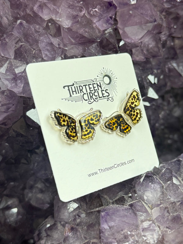 Baltic Cameo Amber Cameo Butterfly Earrings - Sterling Silver